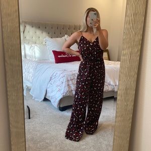 Burgundy Cheetah print silk Jumpsuit